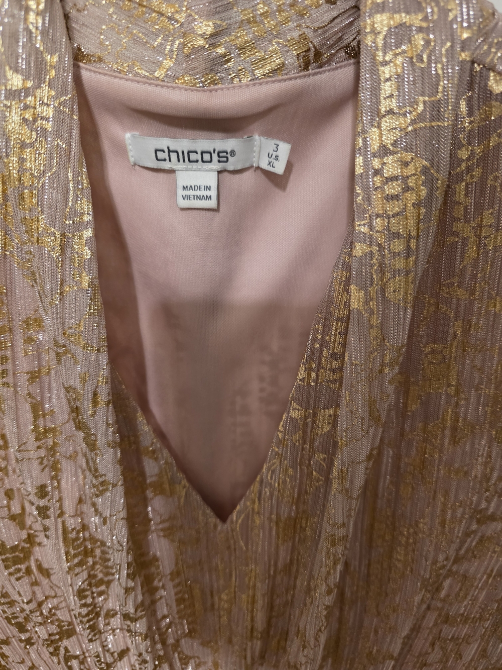 NWT Chico’s Metallic Pleated Maxi Dress Pink Gold Size 3 - Picture 2 of 3